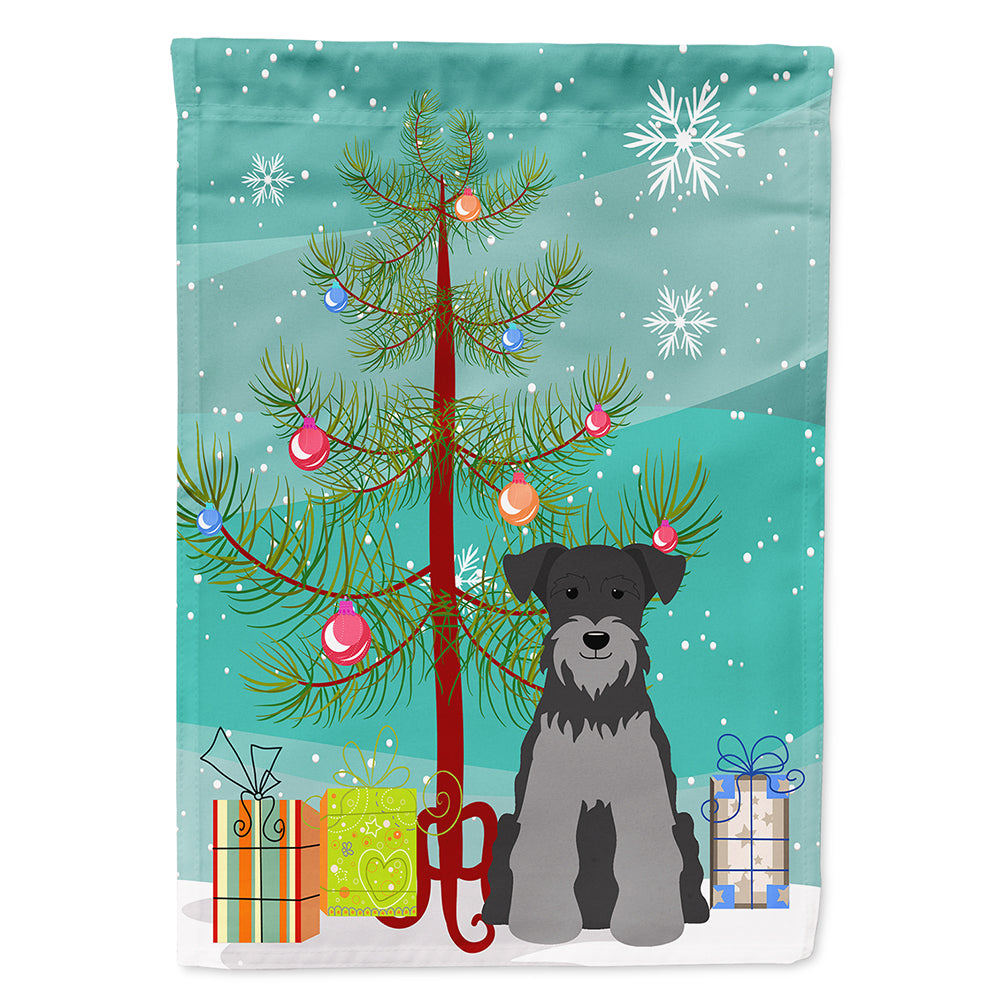 Merry Christmas Tree Miniature Schanuzer Black Silver Flag Canvas House Size BB4177CHF