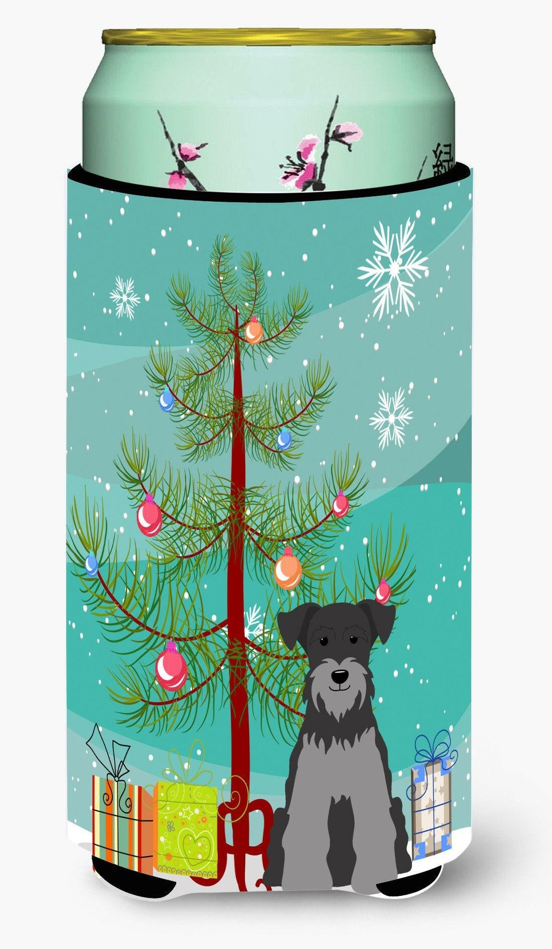 Merry Christmas Tree Miniature Schanuzer Black Silver Tall Boy Beverage Insulator Hugger BB4177TBC by Caroline&#39;s Treasures