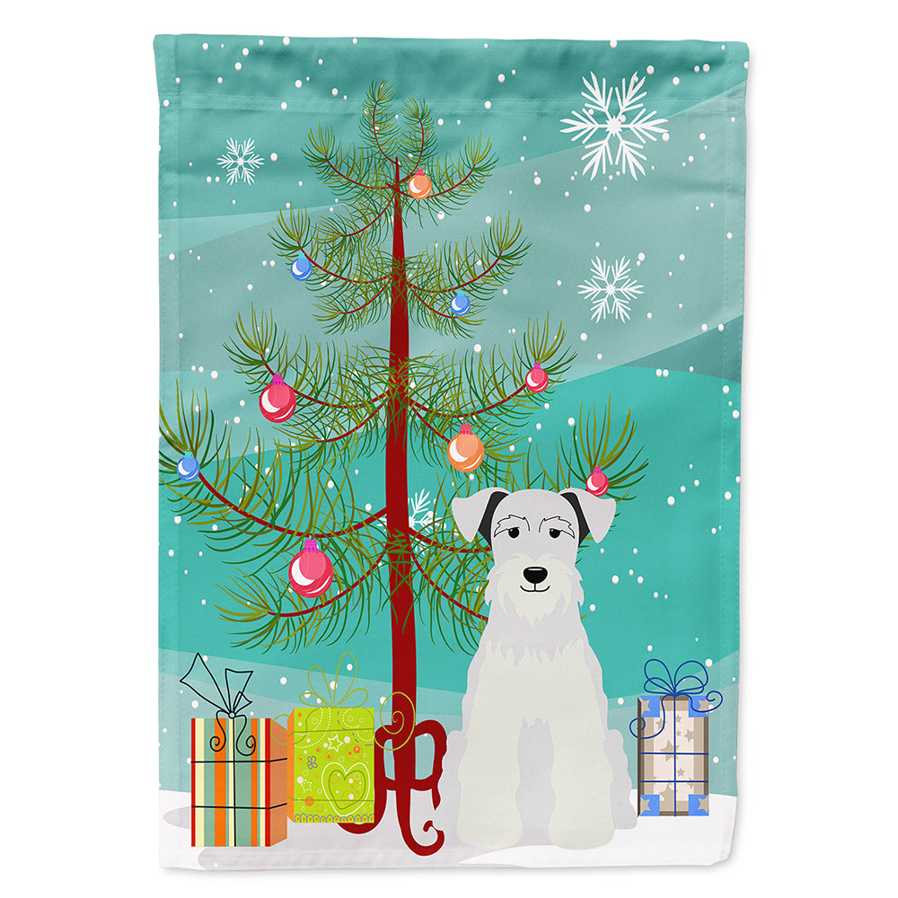 Merry Christmas Tree Miniature Schanuzer White Flag Canvas House Size BB4178CHF