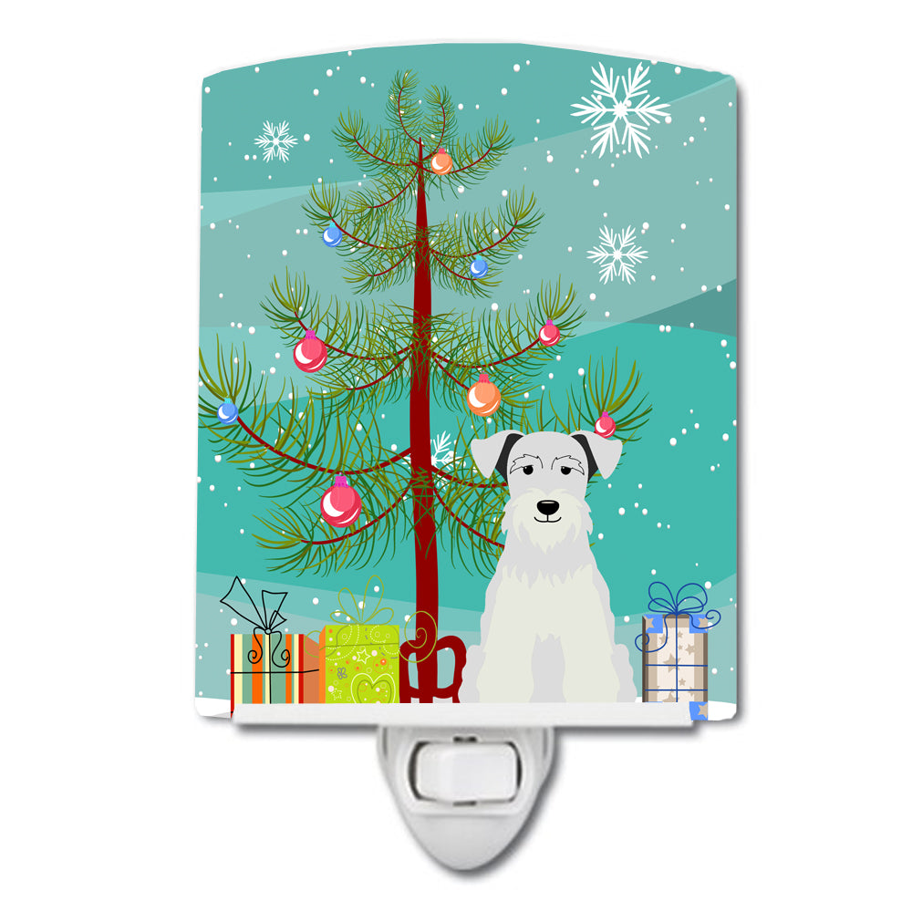 Merry Christmas Tree Miniature Schanuzer White Ceramic Night Light BB4178CNL - the-store.com