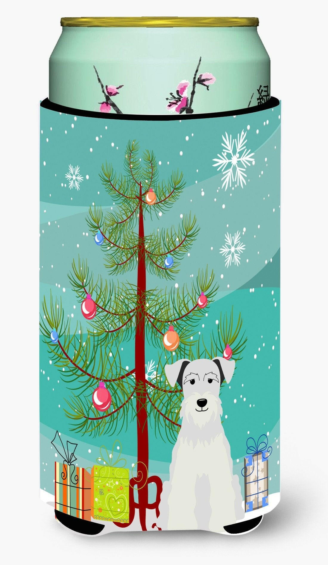 Merry Christmas Tree Miniature Schanuzer White Tall Boy Beverage Insulator Hugger BB4178TBC by Caroline&#39;s Treasures
