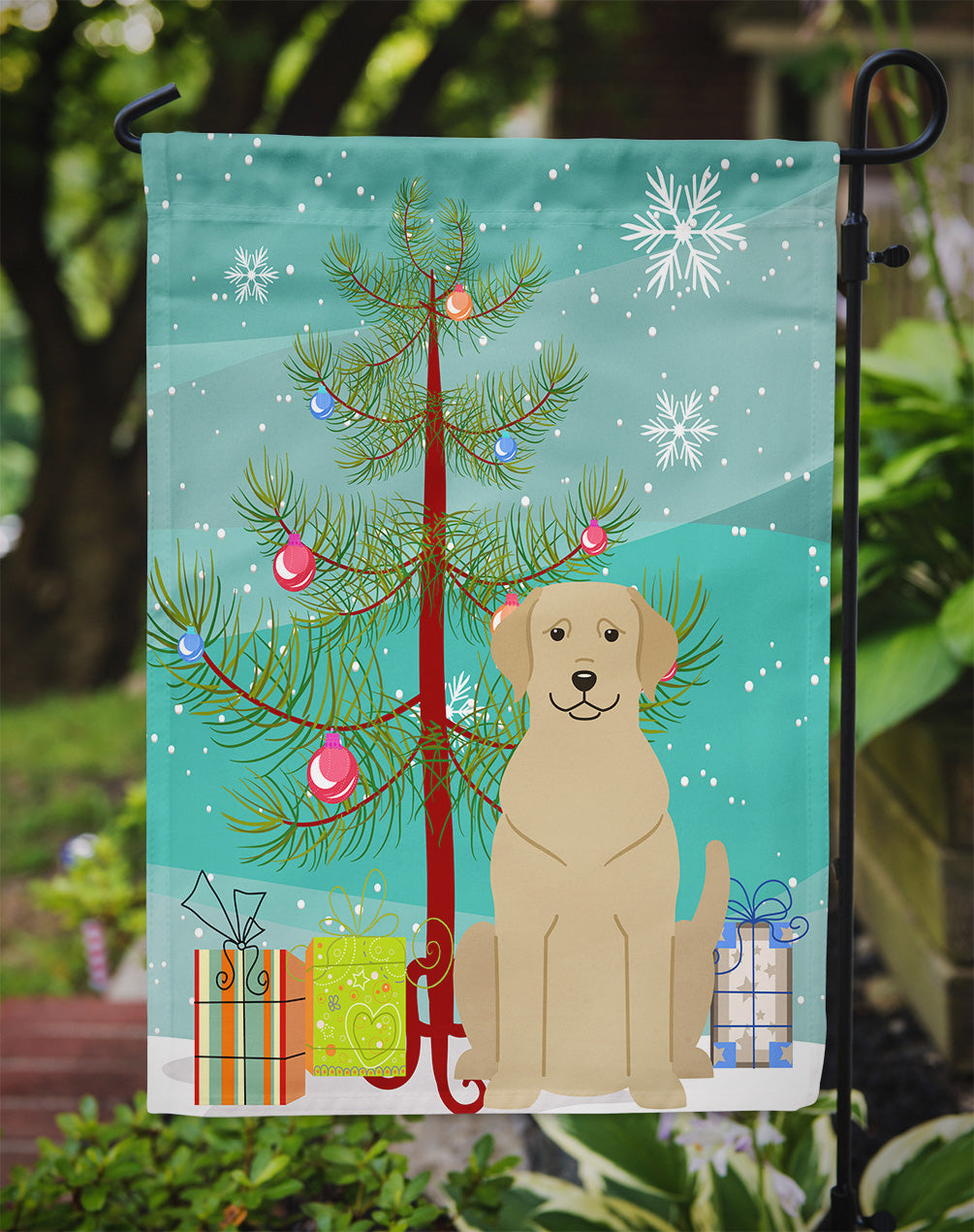 Merry Christmas Tree Yellow Labrador Flag Garden Size BB4180GF