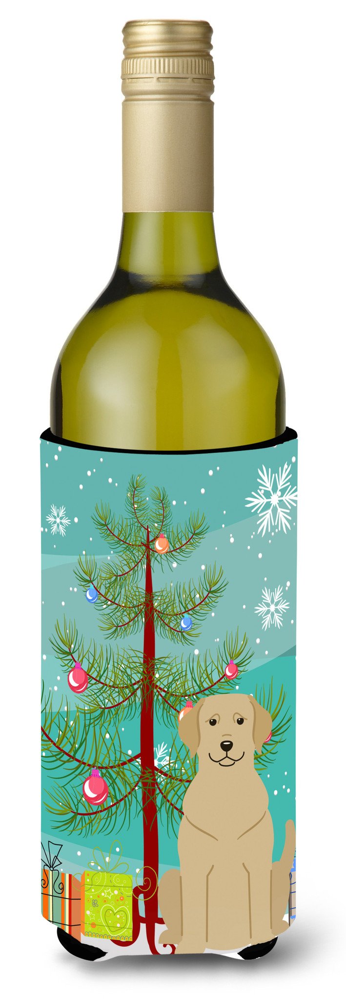 Merry Christmas Tree Yellow Labrador Wine Bottle Beverge Insulator Hugger BB4180LITERK by Caroline's Treasures
