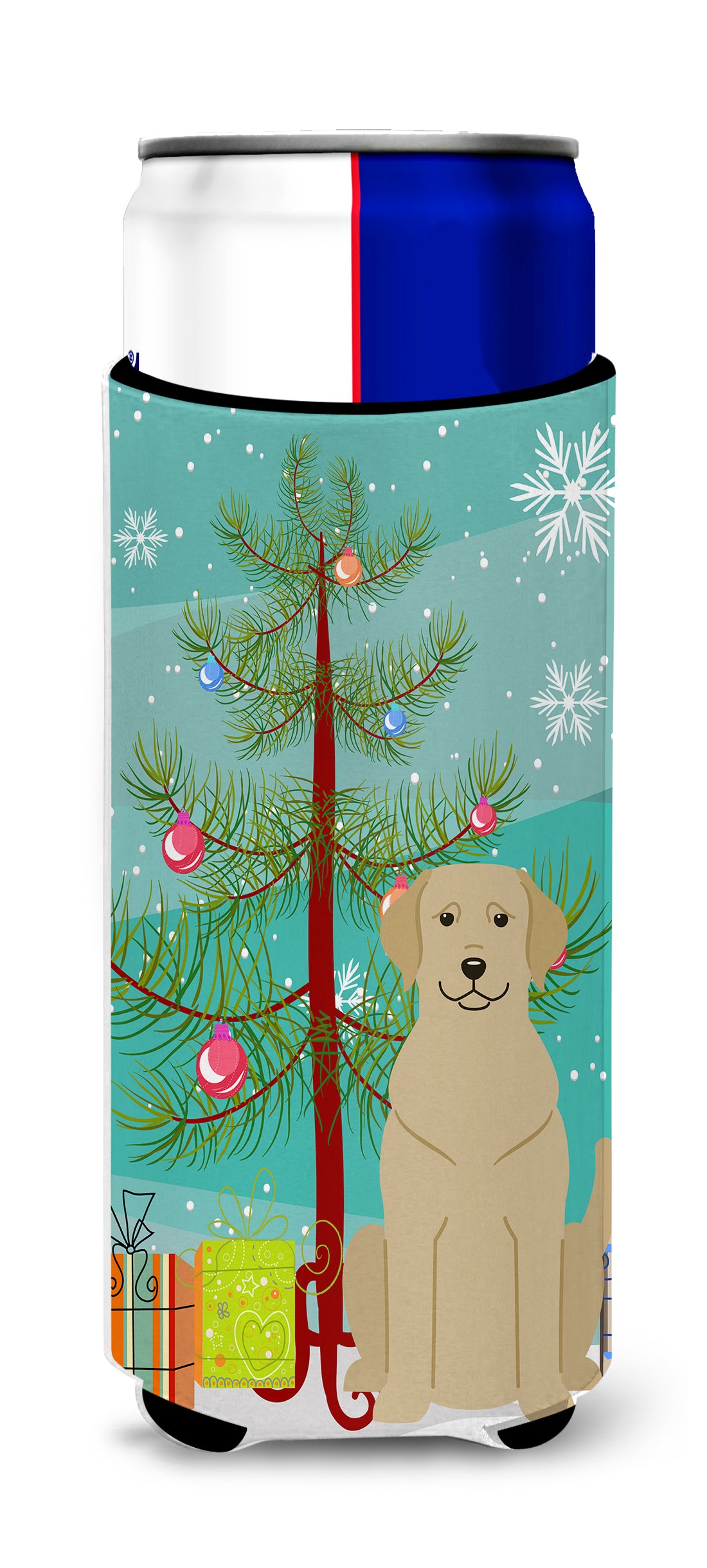 Merry Christmas Tree Yellow Labrador  Ultra Hugger for slim cans BB4180MUK  the-store.com.