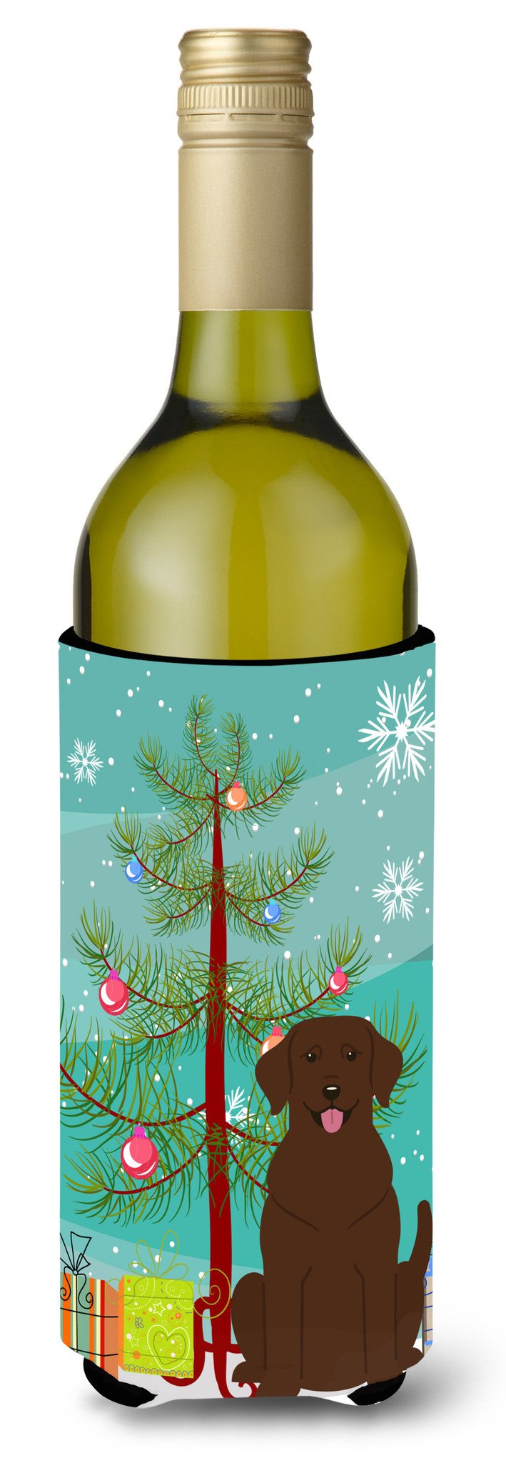 Merry Christmas Tree Chocolate Labrador Wine Bottle Beverge Insulator Hugger BB4181LITERK by Caroline&#39;s Treasures