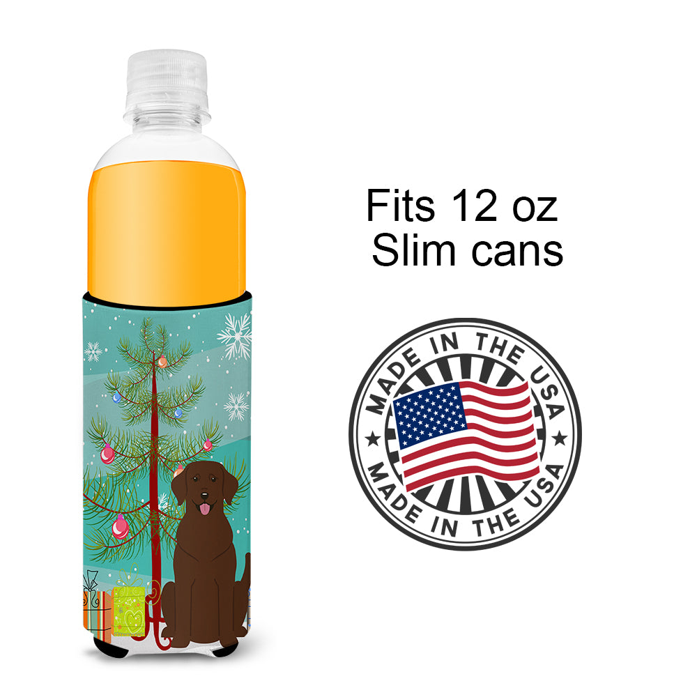 Merry Christmas Tree Chocolate Labrador  Ultra Hugger for slim cans BB4181MUK  the-store.com.