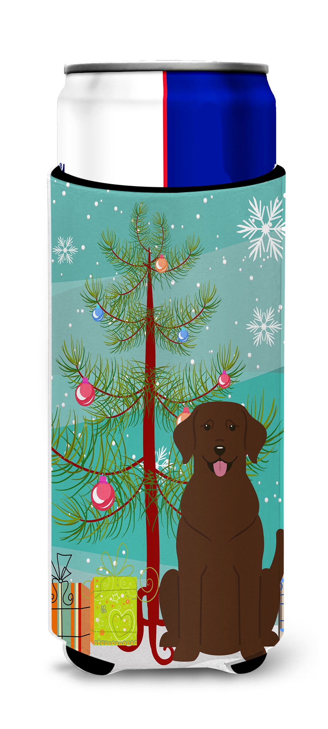 Merry Christmas Tree Chocolate Labrador  Ultra Hugger for slim cans BB4181MUK  the-store.com.