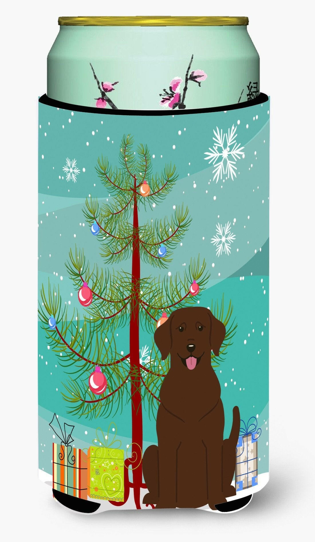 Merry Christmas Tree Chocolate Labrador Tall Boy Beverage Insulator Hugger BB4181TBC by Caroline&#39;s Treasures