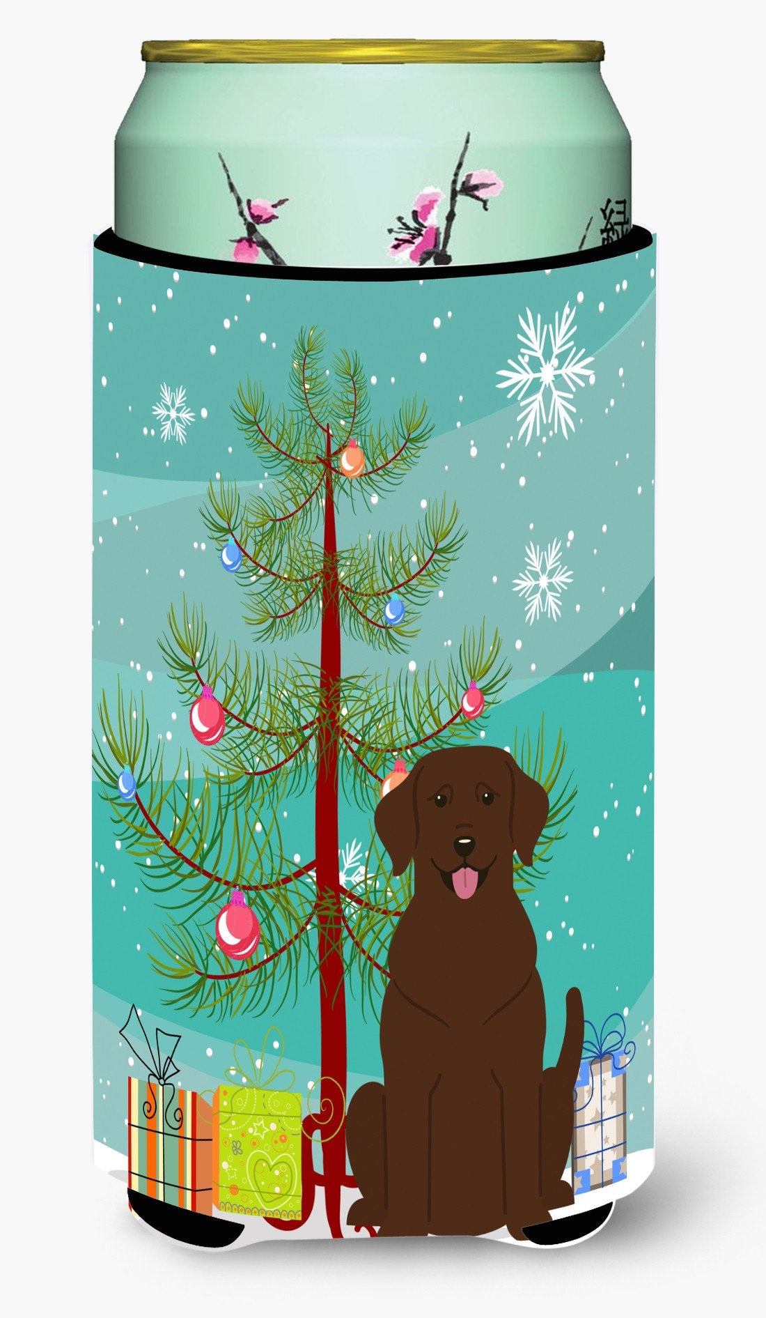 Merry Christmas Tree Chocolate Labrador Tall Boy Beverage Insulator Hugger BB4181TBC by Caroline's Treasures
