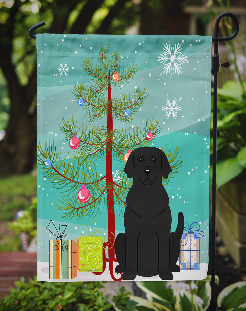 Merry Christmas Tree Black Labrador Flag Garden Size BB4182GF