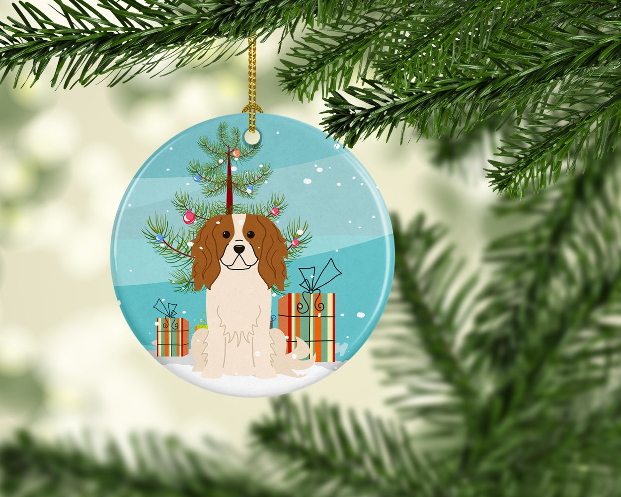 Merry Christmas Tree Cavalier Spaniel Ceramic Ornament BB4183CO1 by Caroline's Treasures