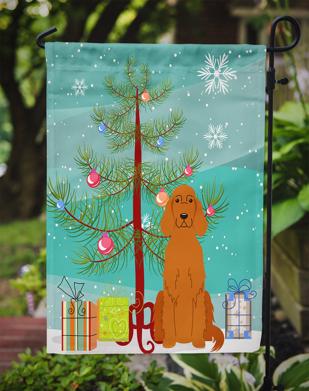 Merry Christmas Tree Irish Setter Flag Garden Size BB4189GF