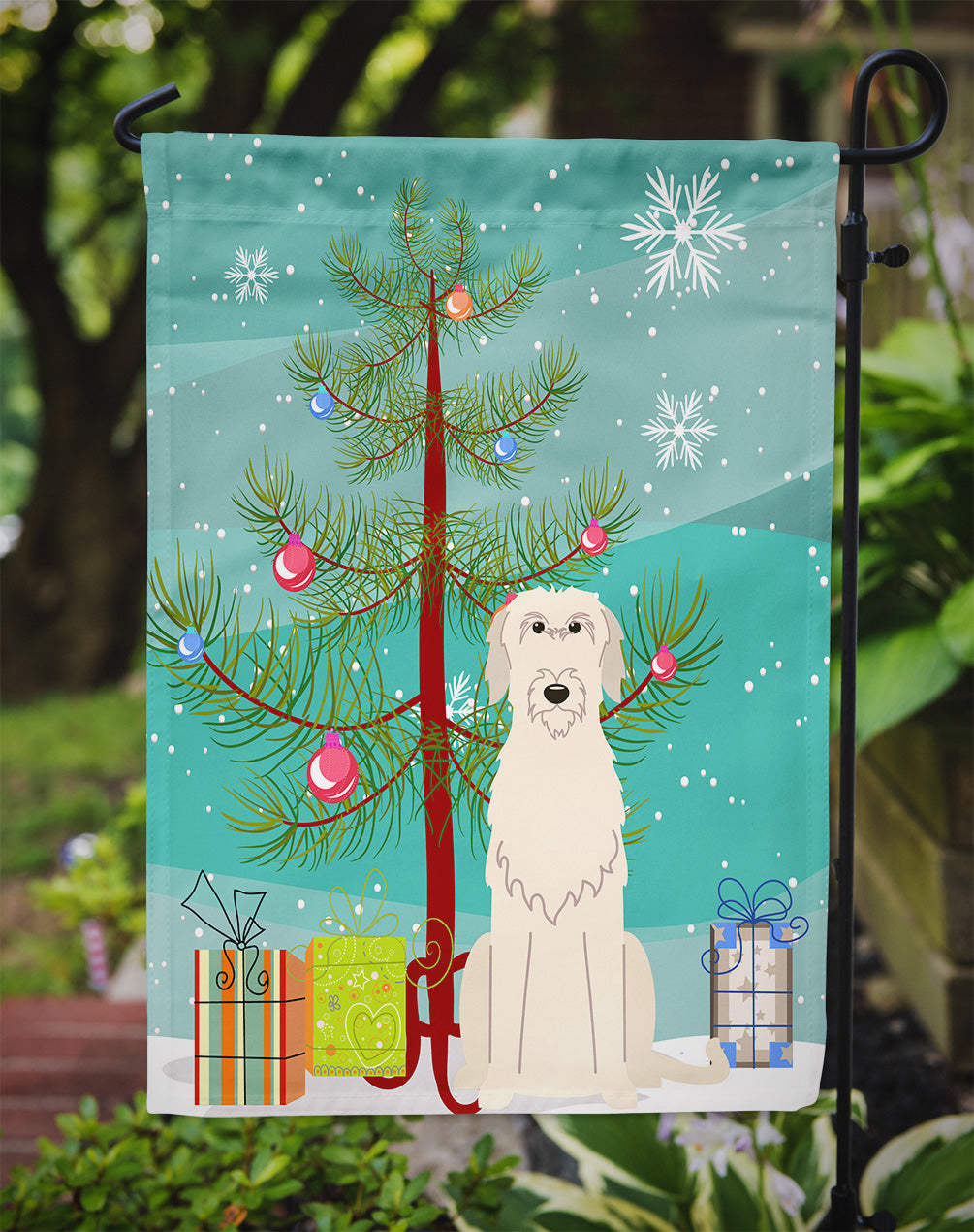 Merry Christmas Tree Irish Wolfhound Flag Garden Size BB4190GF