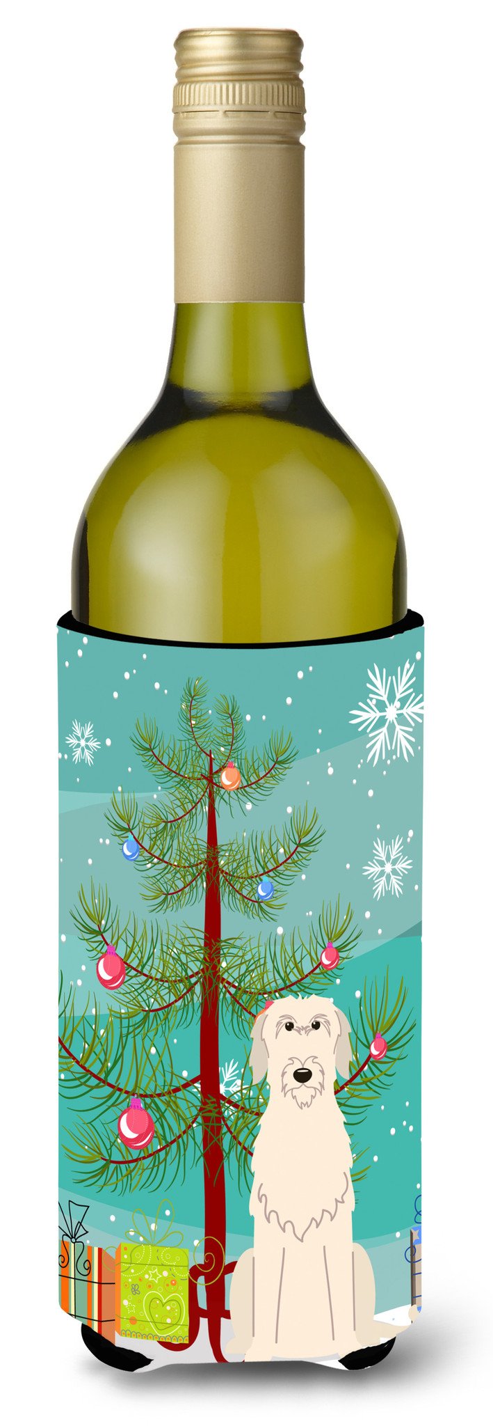 Merry Christmas Tree Irish Wolfhound Wine Bottle Beverge Insulator Hugger BB4190LITERK by Caroline&#39;s Treasures