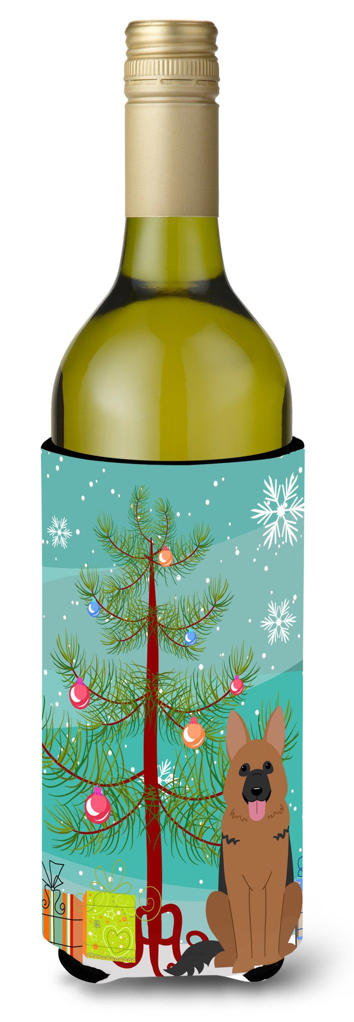 Merry Christmas Tree German Shepherd Wine Bottle Beverge Insulator Hugger BB4192LITERK by Caroline&#39;s Treasures