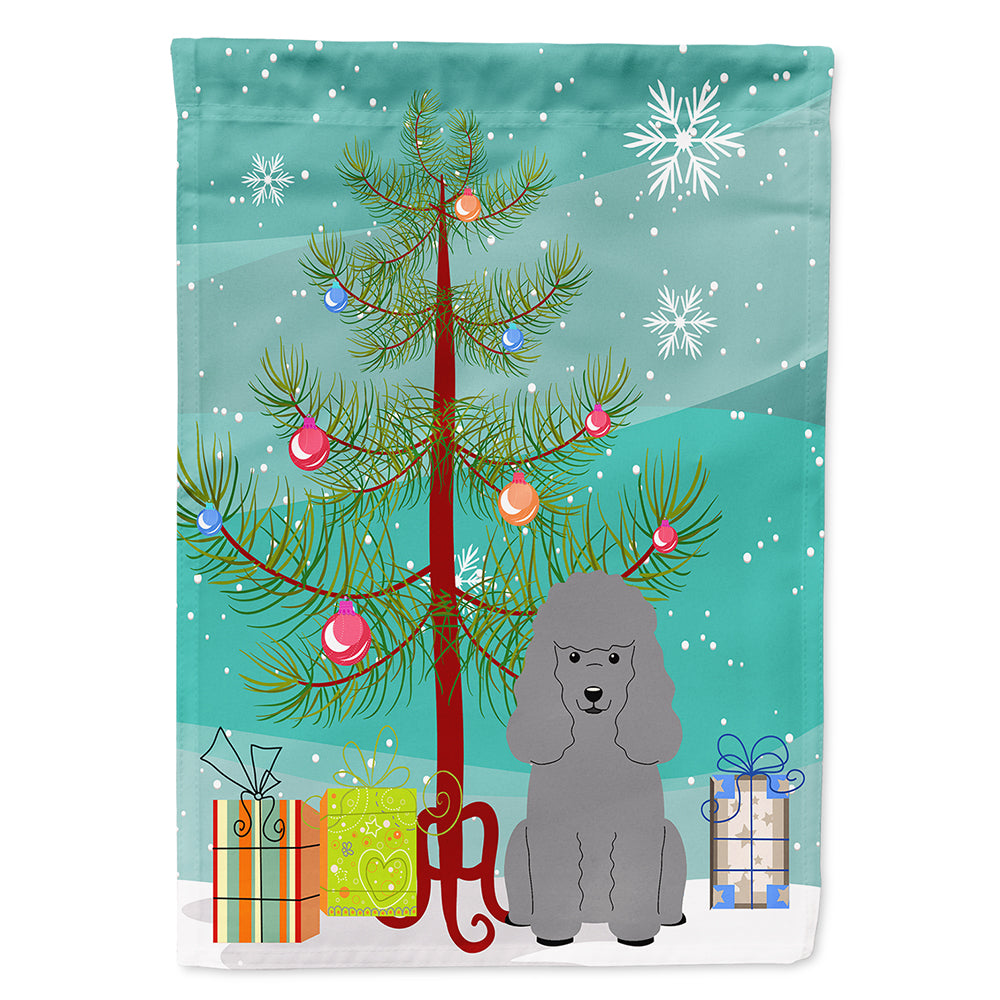 Merry Christmas Tree Poodle Silver Flag Canvas House Size BB4193CHF  the-store.com.