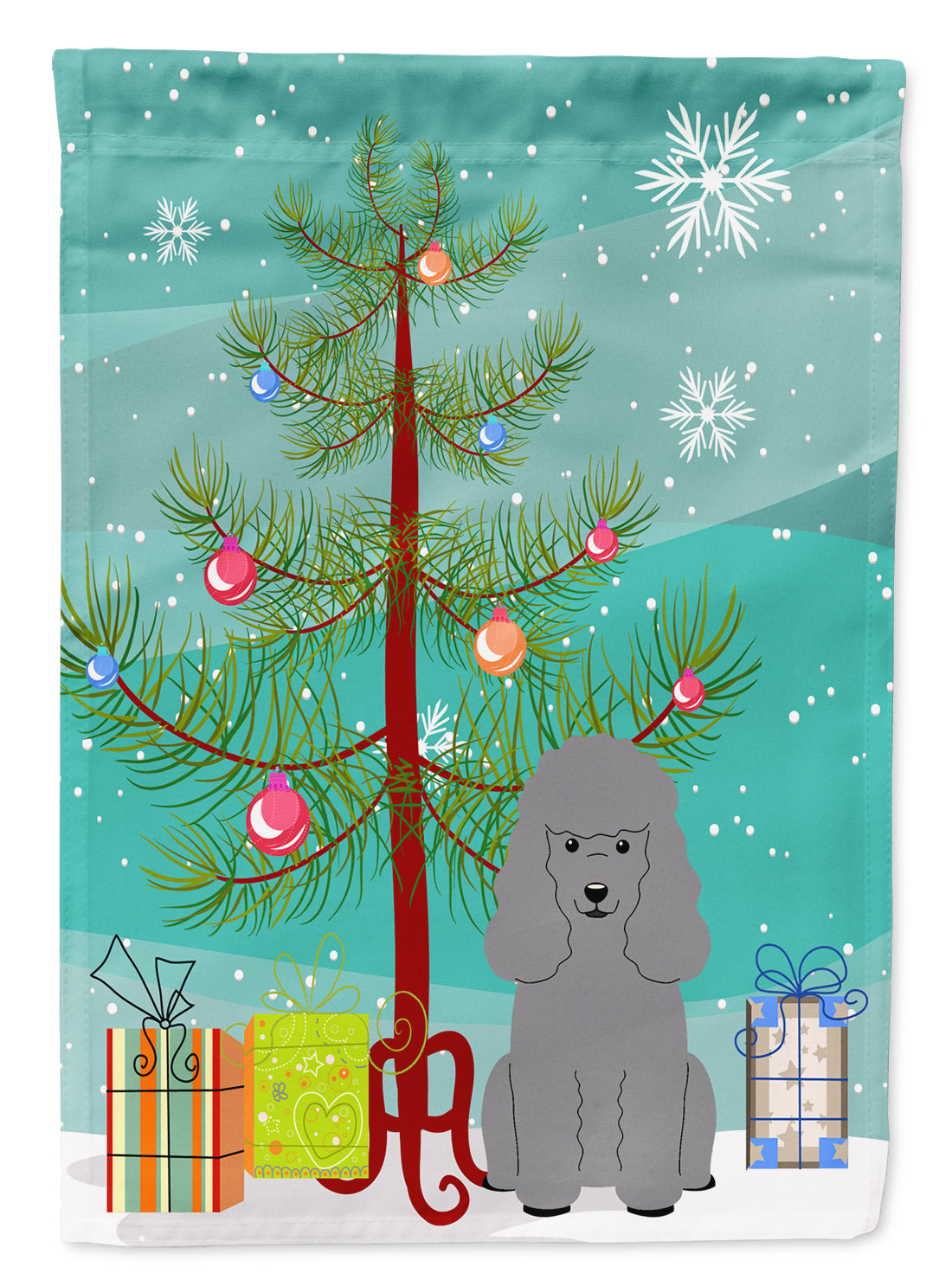 Merry Christmas Tree Poodle Silver Flag Garden Size BB4193GF