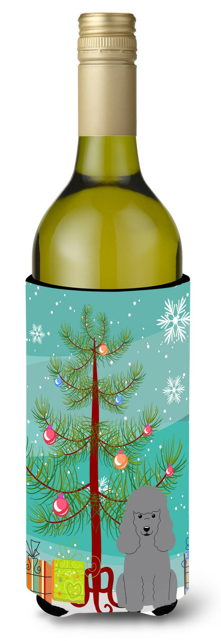 Merry Christmas Tree Poodle Silver Wine Bottle Beverge Insulator Hugger BB4193LITERK by Caroline&#39;s Treasures