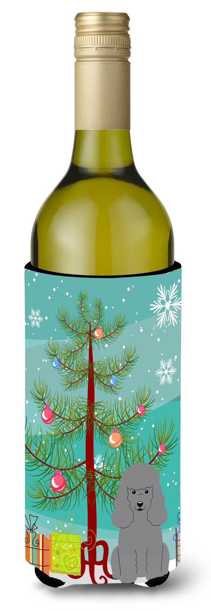 Merry Christmas Tree Poodle Silver Wine Bottle Beverge Insulator Hugger BB4193LITERK by Caroline's Treasures