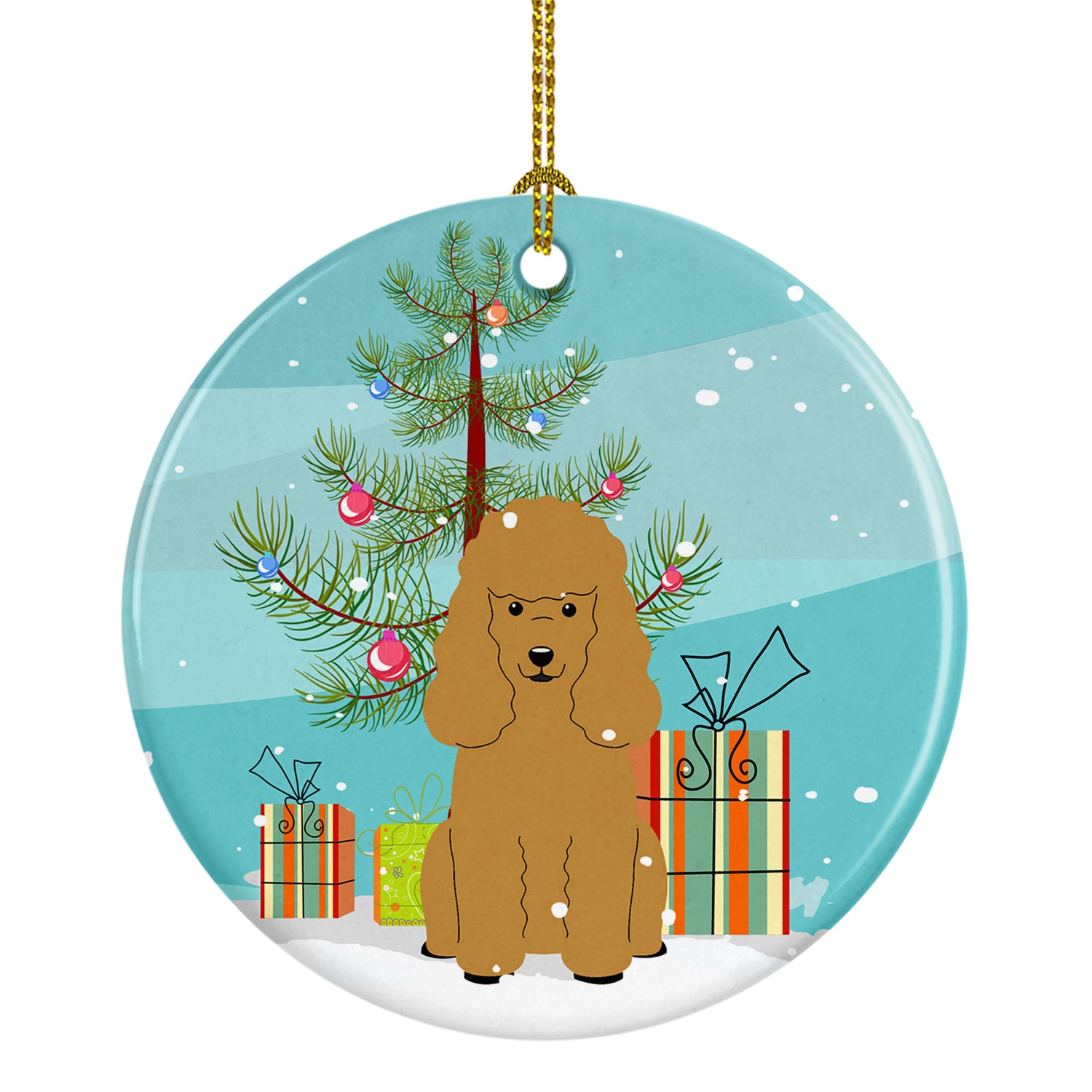 Merry Christmas Tree Poodle Tan Ceramic Ornament BB4194CO1 - the-store.com