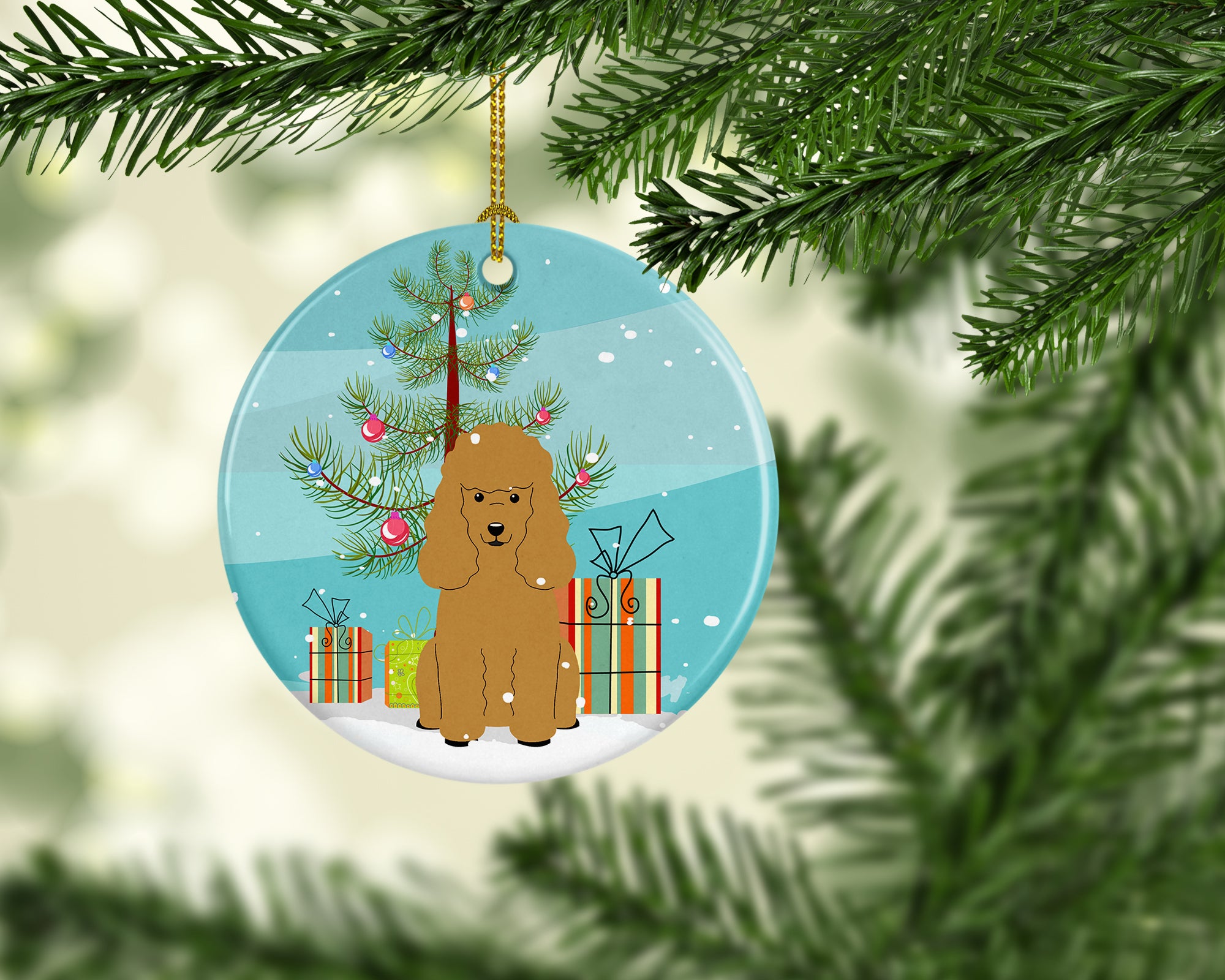 Merry Christmas Tree Poodle Tan Ceramic Ornament BB4194CO1 - the-store.com