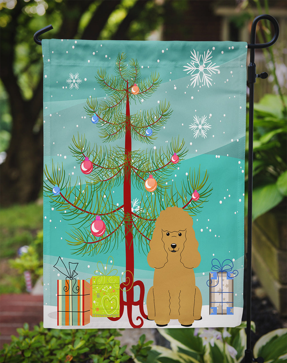 Merry Christmas Tree Poodle Tan Flag Garden Size BB4194GF