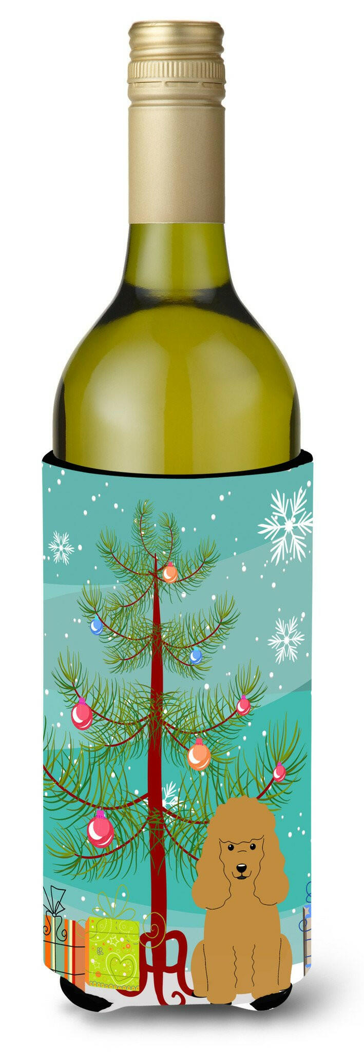 Merry Christmas Tree Poodle Tan Wine Bottle Beverge Insulator Hugger BB4194LITERK by Caroline&#39;s Treasures