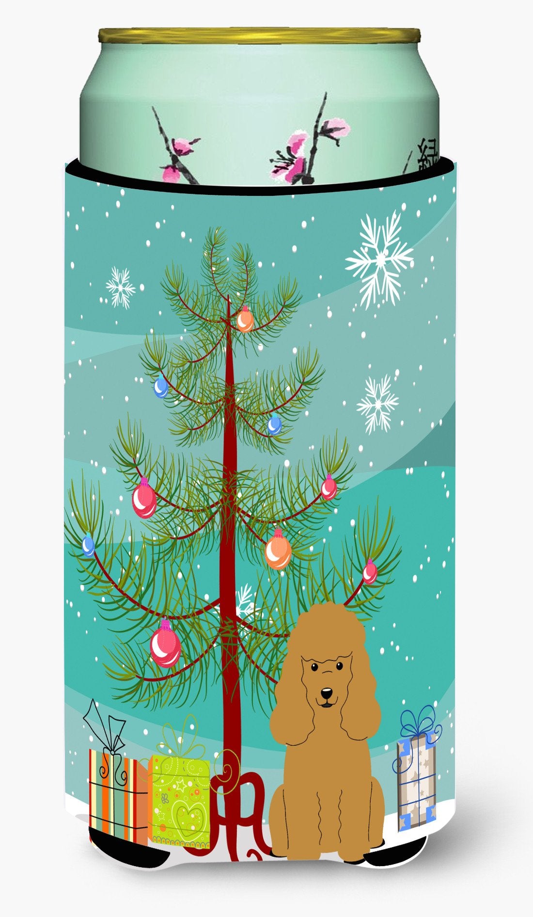 Merry Christmas Tree Poodle Tan Tall Boy Beverage Insulator Hugger BB4194TBC by Caroline&#39;s Treasures
