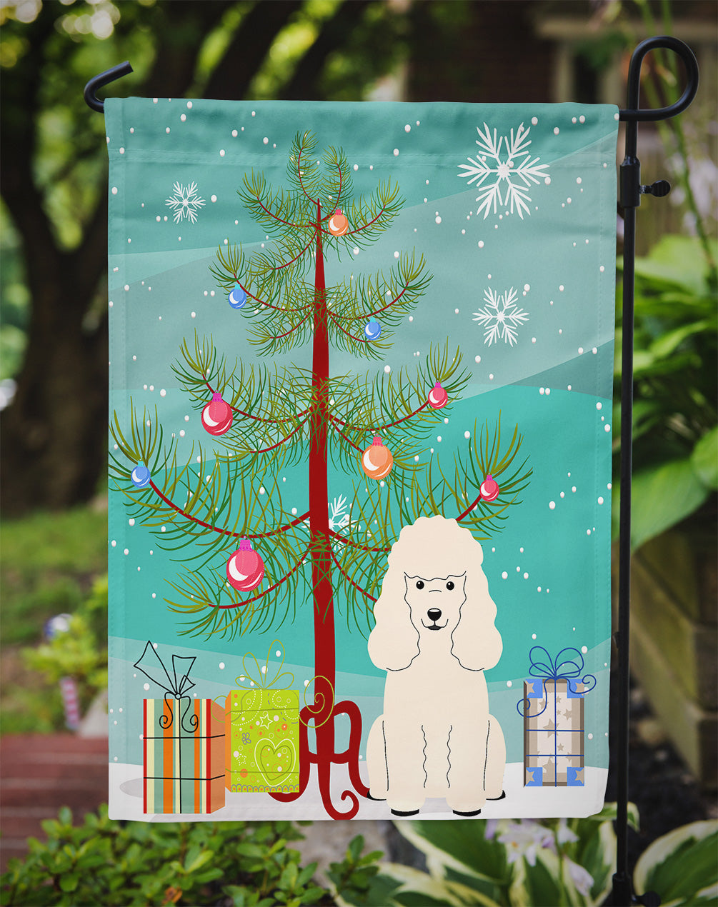 Merry Christmas Tree Poodle White Flag Garden Size BB4195GF