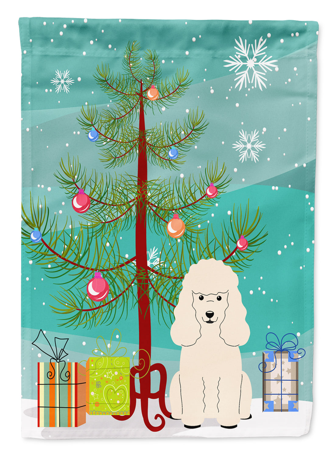 Merry Christmas Tree Poodle White Flag Garden Size BB4195GF  the-store.com.