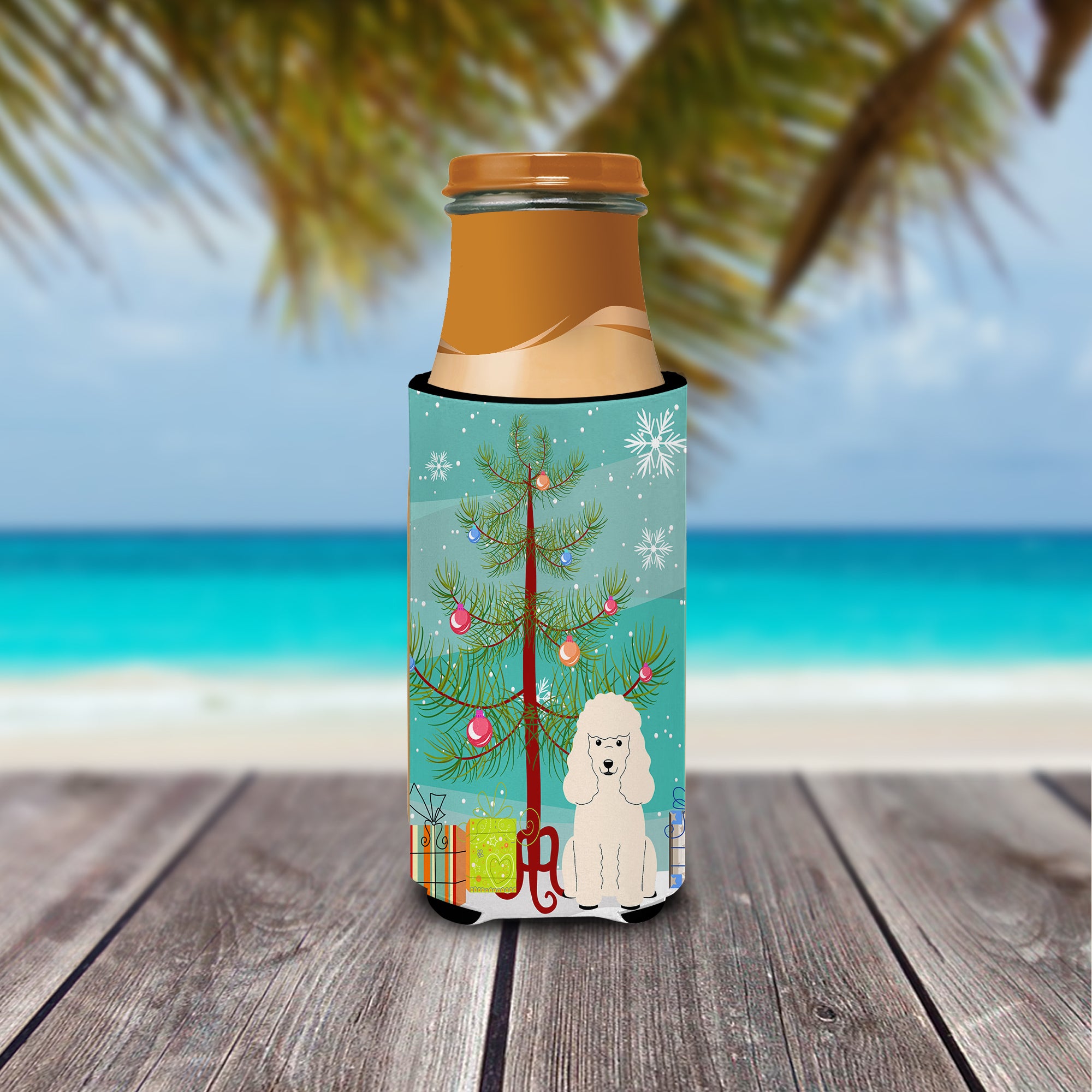Merry Christmas Tree Poodle White  Ultra Hugger for slim cans BB4195MUK  the-store.com.