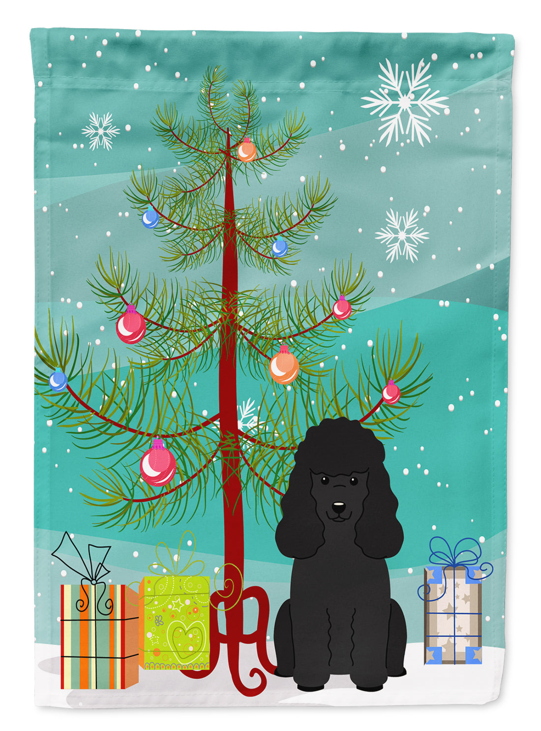 Merry Christmas Tree Poodle Black Flag Canvas House Size BB4196CHF