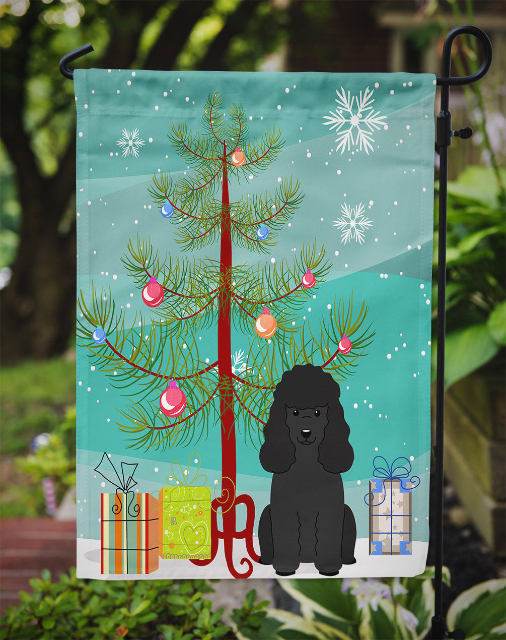Merry Christmas Tree Poodle Black Flag Garden Size BB4196GF  the-store.com.
