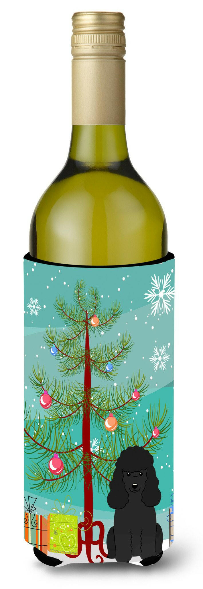 Merry Christmas Tree Poodle Black Wine Bottle Beverge Insulator Hugger BB4196LITERK by Caroline&#39;s Treasures