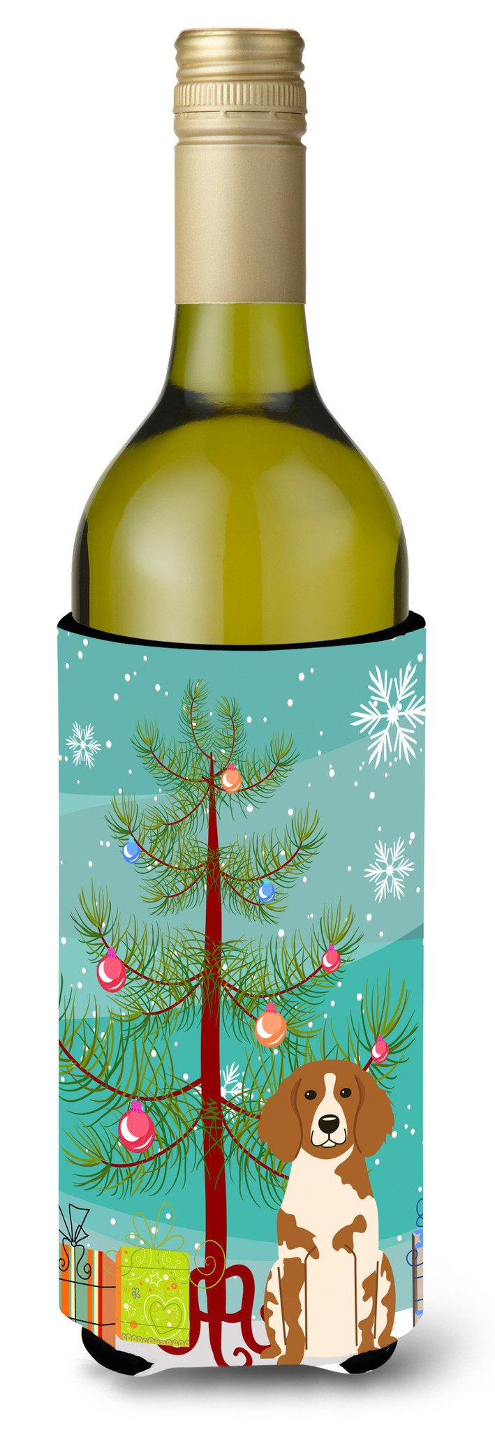 Merry Christmas Tree Brittany Spaniel Wine Bottle Beverge Insulator Hugger BB4197LITERK by Caroline&#39;s Treasures