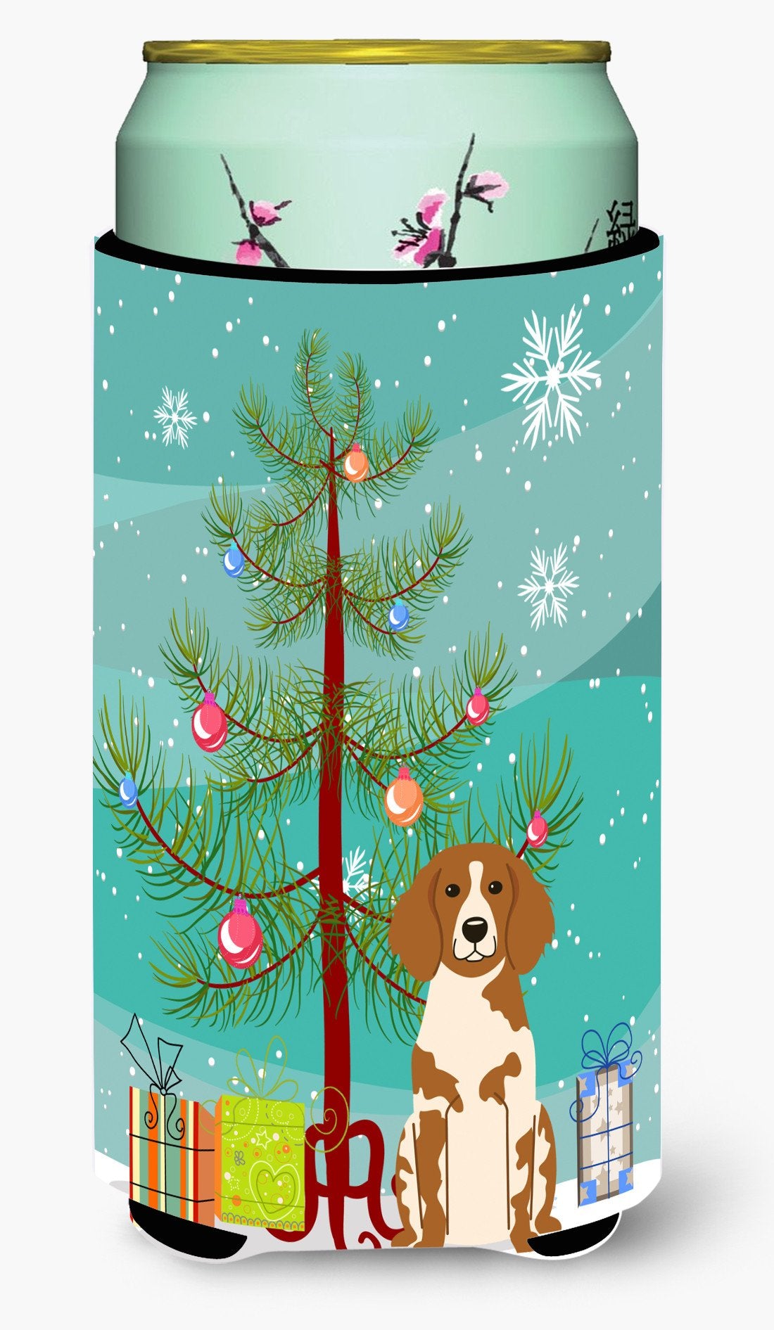 Merry Christmas Tree Brittany Spaniel Tall Boy Beverage Insulator Hugger BB4197TBC by Caroline&#39;s Treasures