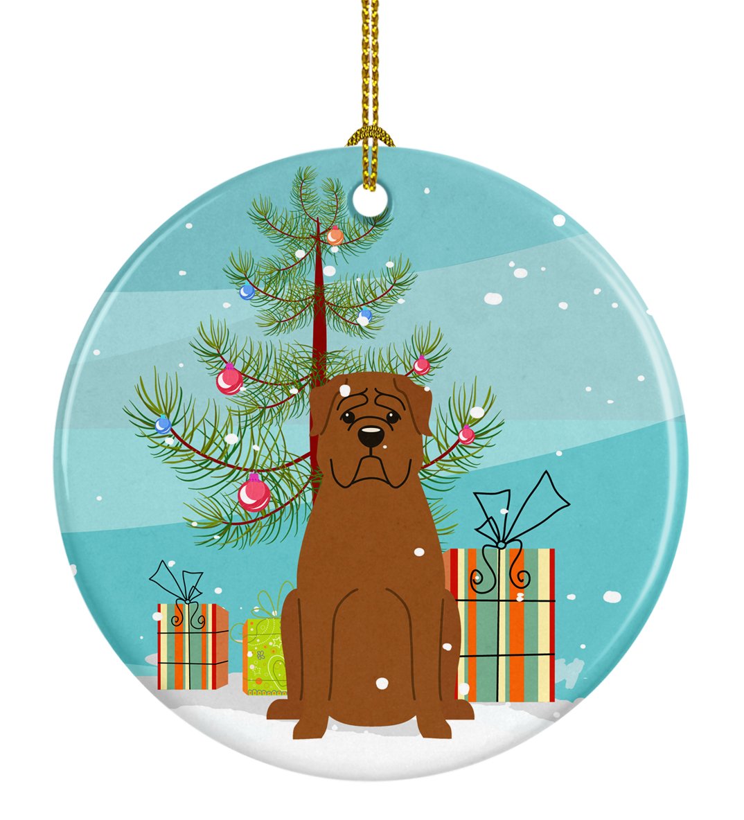 Merry Christmas Tree Dogue de Bourdeaux Ceramic Ornament BB4198CO1 by Caroline&#39;s Treasures