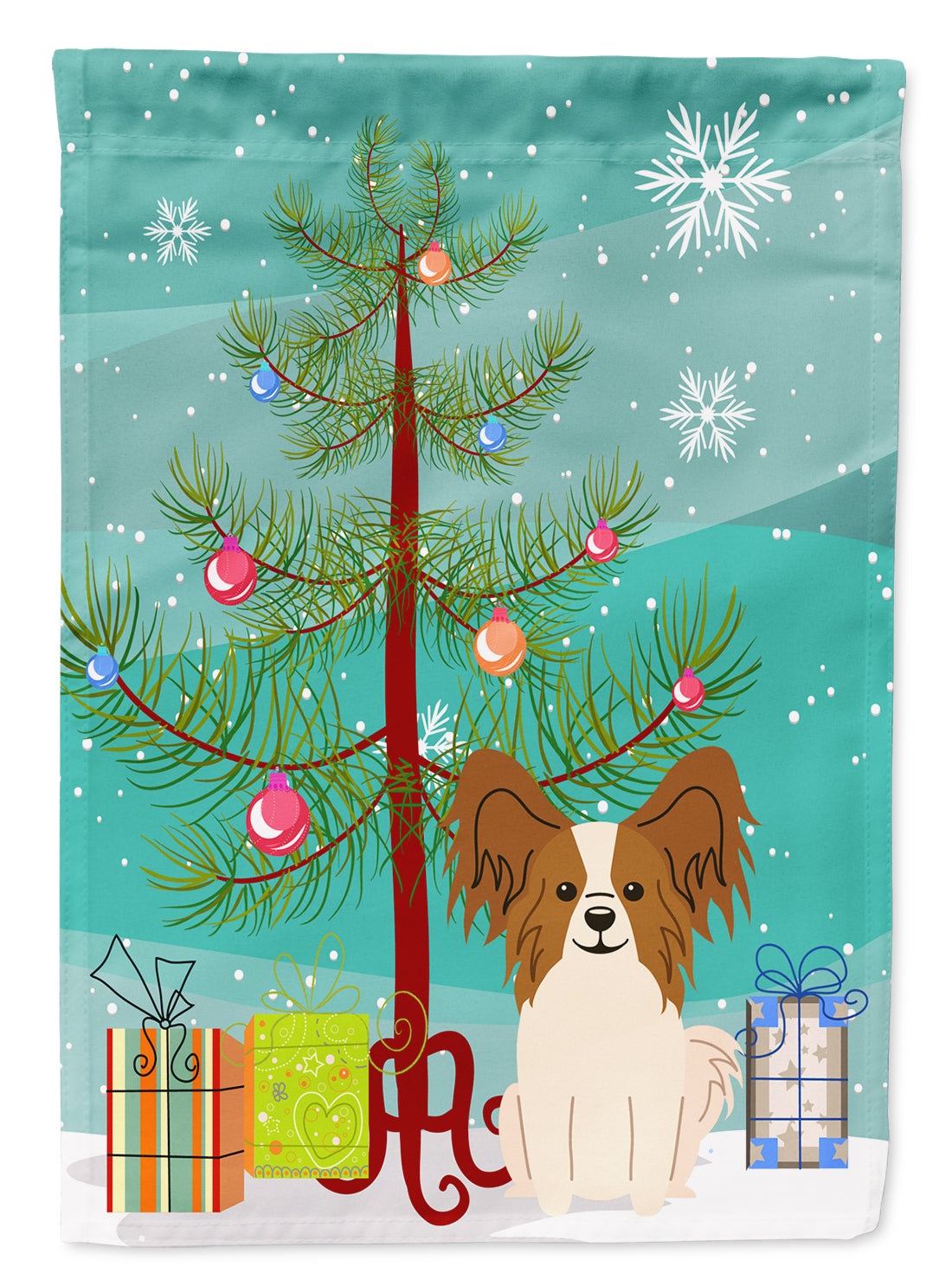 Merry Christmas Tree Papillon Red White Flag Canvas House Size BB4203CHF  the-store.com.
