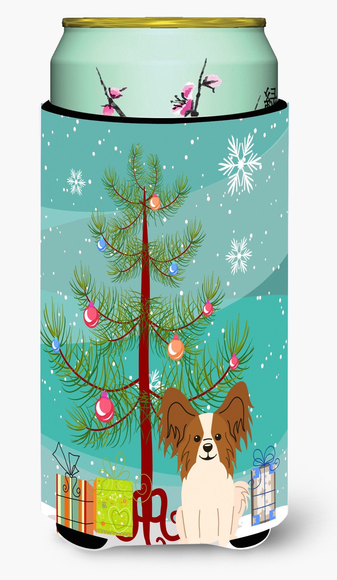 Merry Christmas Tree Papillon Red White Tall Boy Beverage Insulator Hugger BB4203TBC by Caroline&#39;s Treasures