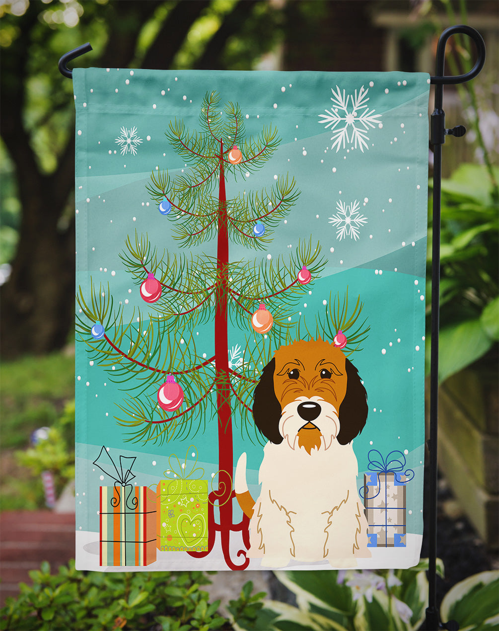 Merry Christmas Tree Petit Basset Griffon Veenden Flag Garden Size BB4204GF