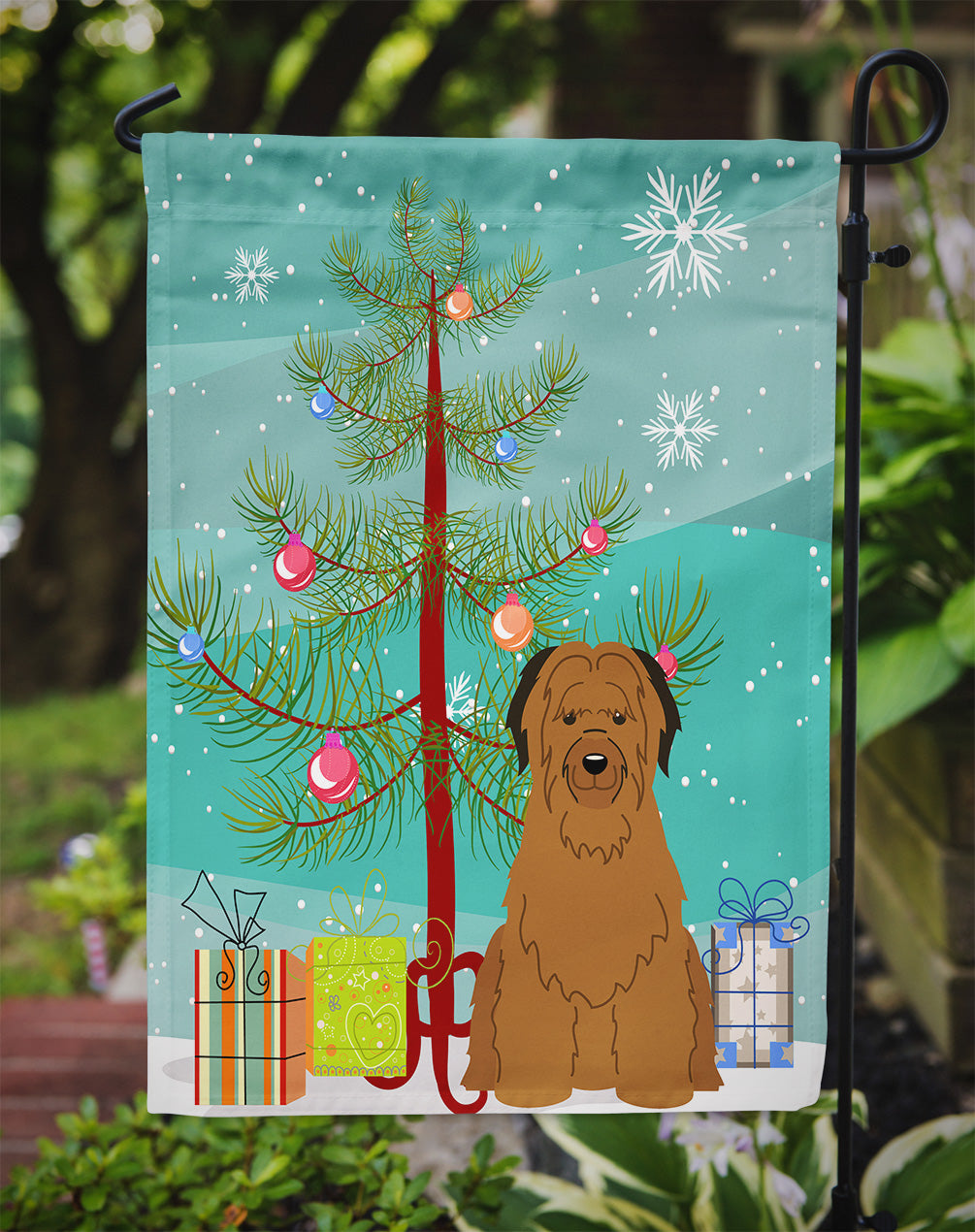 Merry Christmas Tree Briard Brown Flag Garden Size BB4207GF