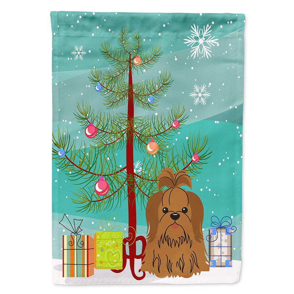 Merry Christmas Tree Shih Tzu Silver Chocolate Flag Canvas House Size BB4211CHF  the-store.com.