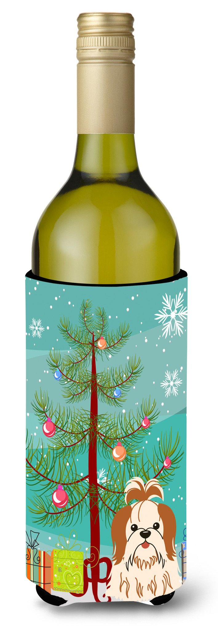 Merry Christmas Tree Shih Tzu Red White Wine Bottle Beverge Insulator Hugger BB4212LITERK by Caroline&#39;s Treasures