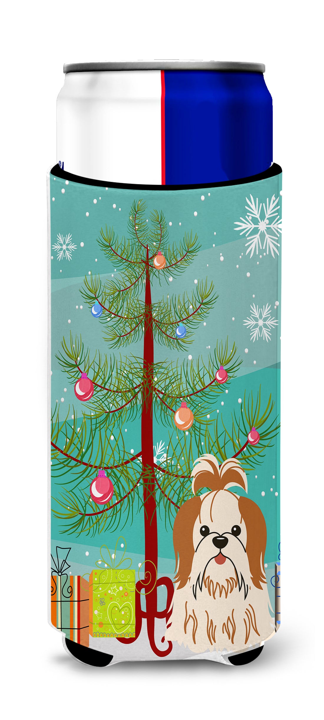 Merry Christmas Tree Shih Tzu Rouge Blanc Michelob Ultra Hugger pour canettes slim BB4212MUK