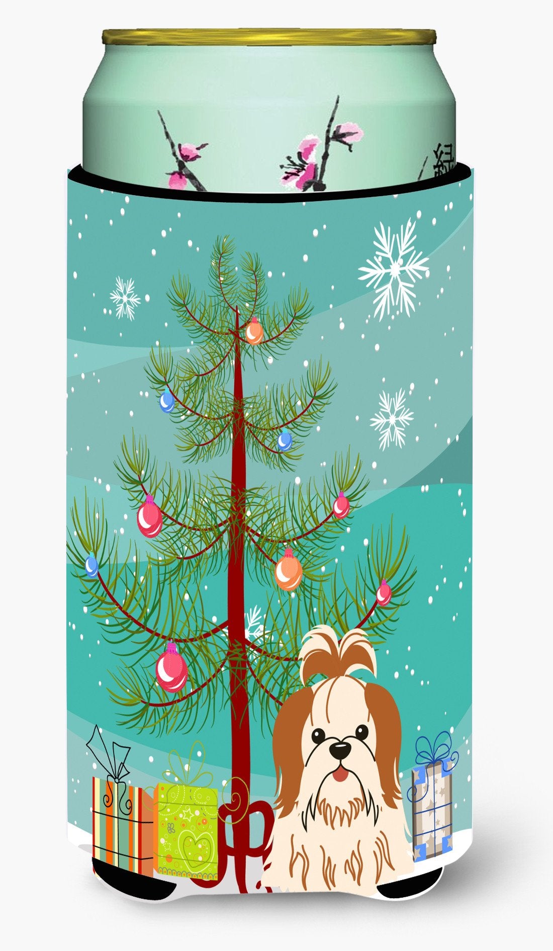 Merry Christmas Tree Shih Tzu Red White Tall Boy Beverage Insulator Hugger BB4212TBC by Caroline&#39;s Treasures