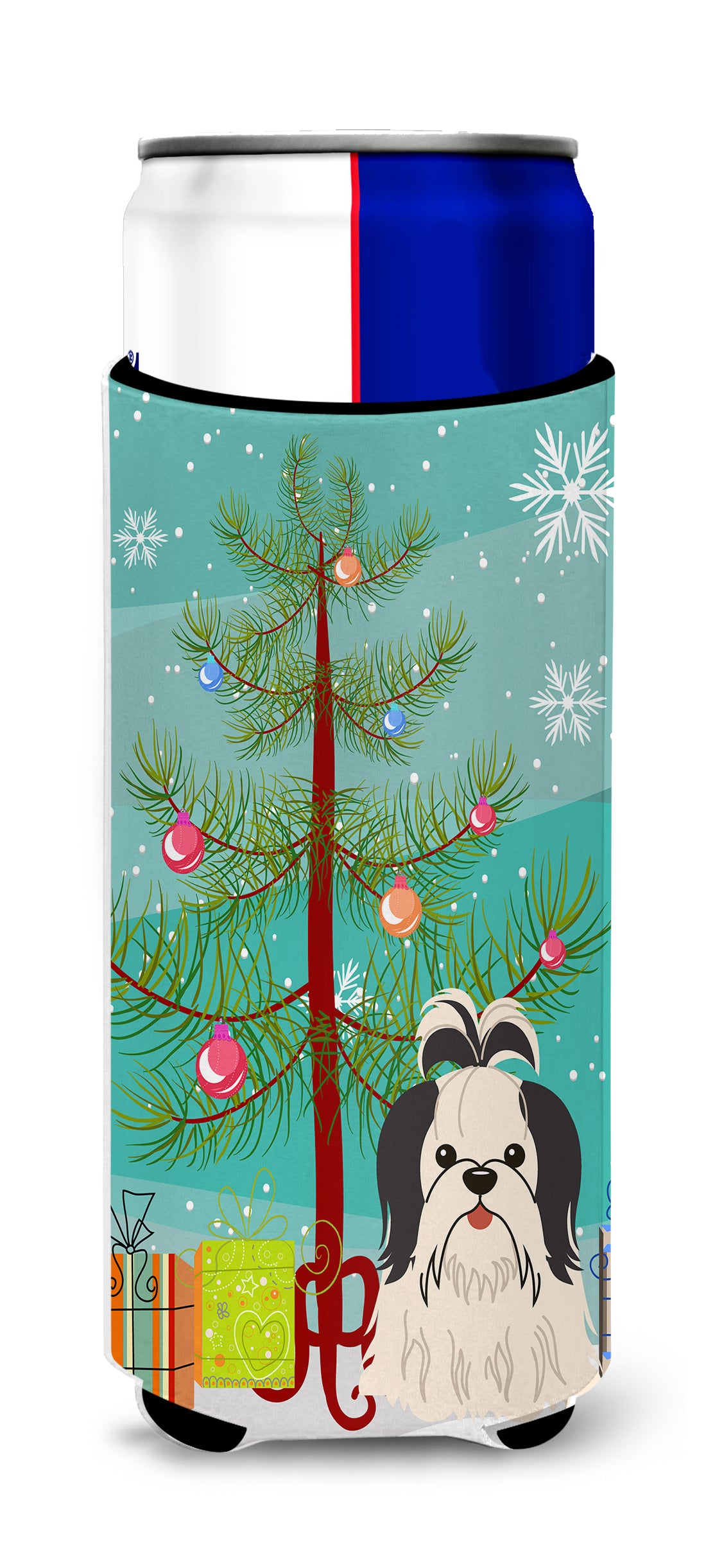 Merry Christmas Tree Shih Tzu Noir Blanc Michelob Ultra Hugger pour canettes slim BB4213MUK