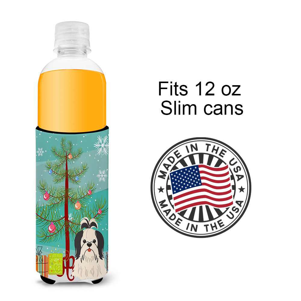 Merry Christmas Tree Shih Tzu Black White  Ultra Hugger for slim cans BB4213MUK