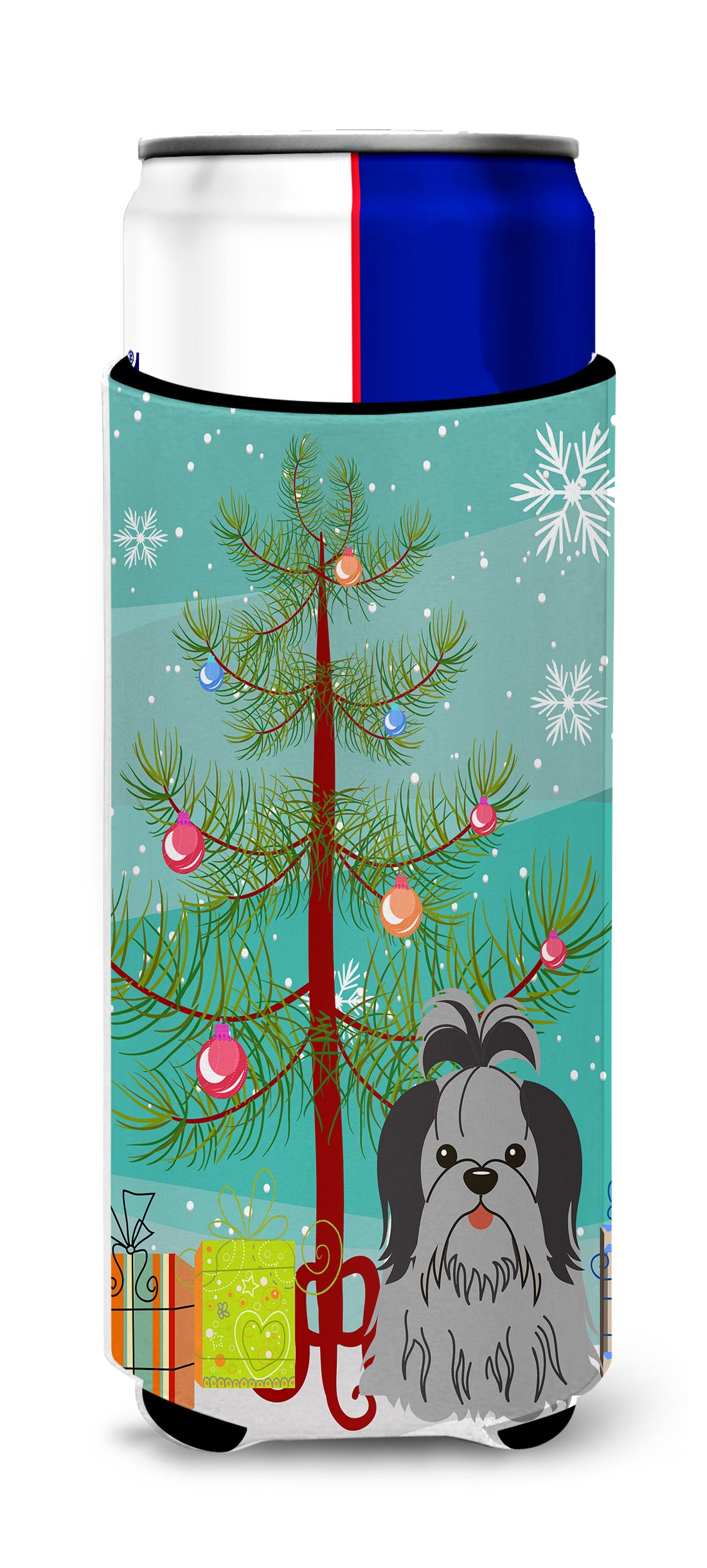 Merry Christmas Tree Shih Tzu Black Silver  Ultra Hugger for slim cans BB4214MUK