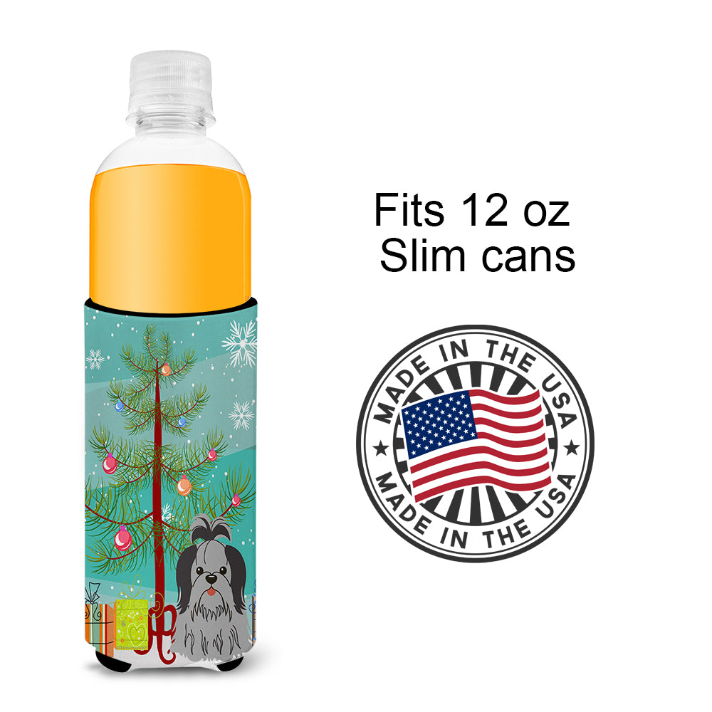 Merry Christmas Tree Shih Tzu Black Silver  Ultra Hugger for slim cans BB4214MUK