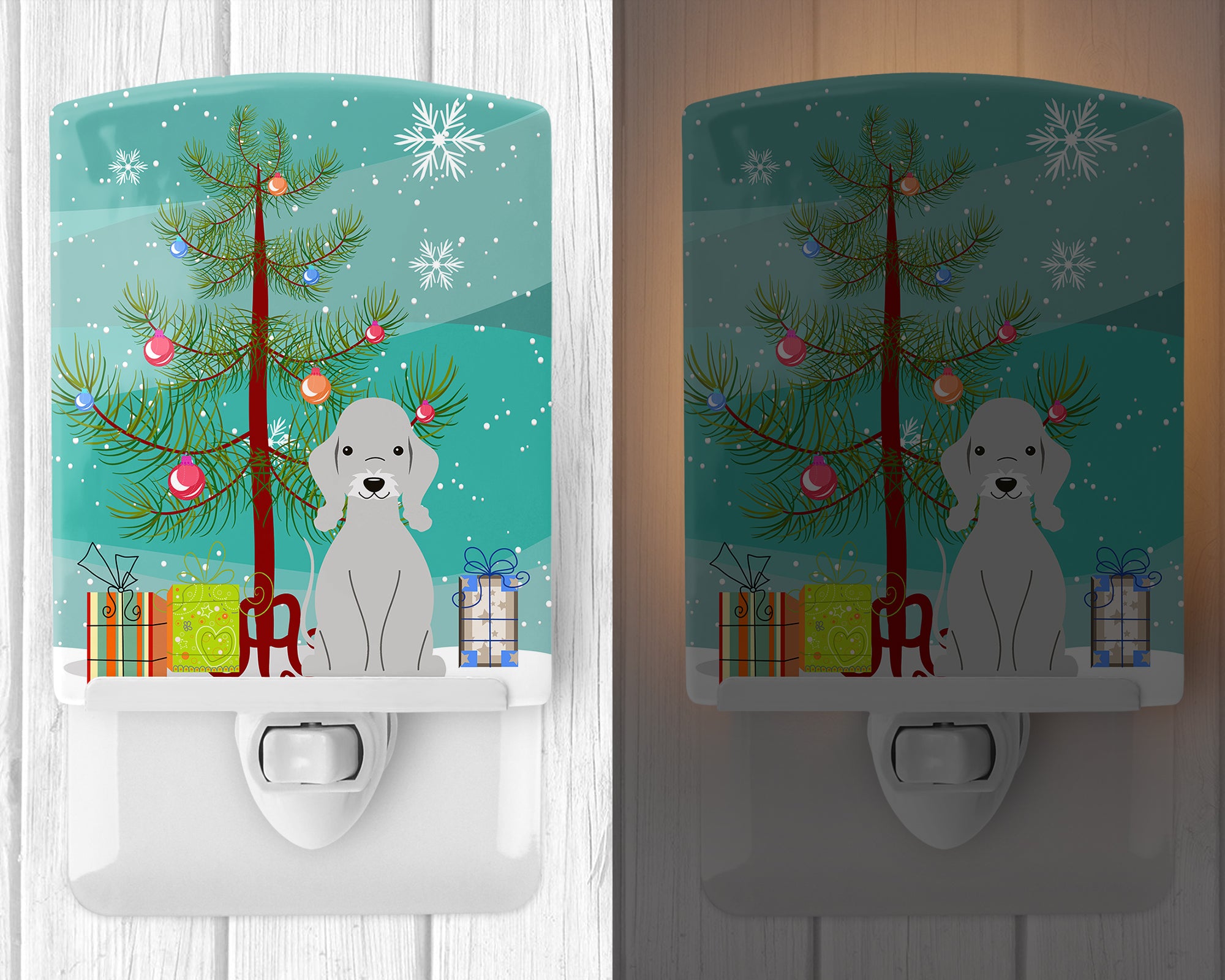 Merry Christmas Tree Bedlington Terrier Blue Ceramic Night Light BB4215CNL - the-store.com